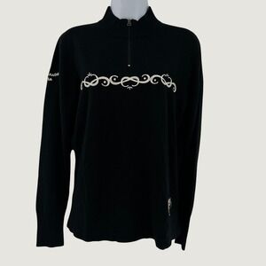 Pearl Izumi Classic Women XL Black Wool Blend Quarter Zip Cycling Sweater